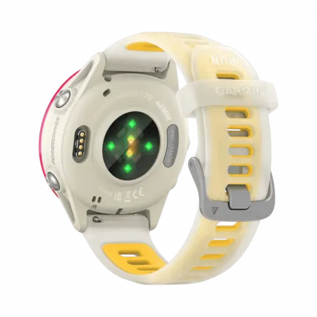 Смарт-годинник Garmin Forerunner 570 42мм Raspberry Aluminum з Translucent Bone/Mango світло-бежевим силіконовим ремінцем
