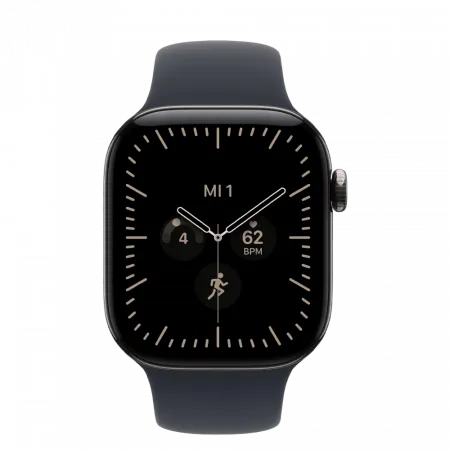 Apple Watch Series 12 GPS + LTE 46mm Natural Titanium Case with Navy Blue Sport Band - S/M (MJGM4)
