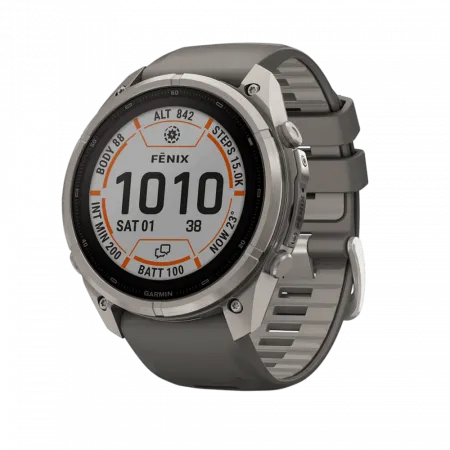 Смарт-годинник Garmin Fenix 9 Pro - inReach, Solar, 51мм Titanium з Pebble Grey темно-сірим силіконовим ремінцем