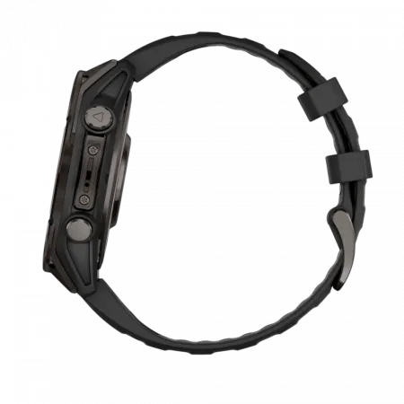 Смарт-годинник Garmin Fenix 8 47мм, AMOLED Sapphire, Carbon Grey DLC Titanium з Black/Pebble Grey чорним силіконовим ремінцем