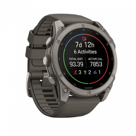 Смарт-годинник Garmin Fenix 9 51мм, Titanium з Pebble Gray темно-сірим силіконовим ремінцем