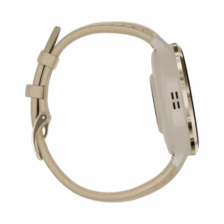 Смарт-годинник Garmin Venu 3S Soft Gold Stainless Steel Bezel з French Gray сірим корпусом та шкіряним ремінцем