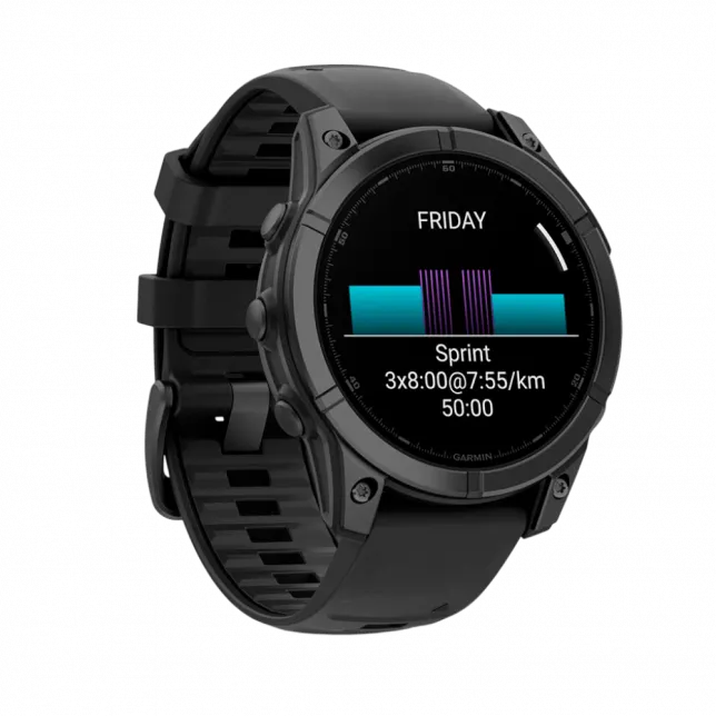 Смарт-годинник Garmin Fenix E 47мм, AMOLED Slate Gray Steel з чорним силіконовим ремінцем