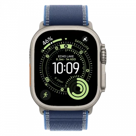 Apple Watch Ultra 3 GPS + LTE, 49mm Natural Titanium Case with Blue/Bright Blue Trail Loop - S/M