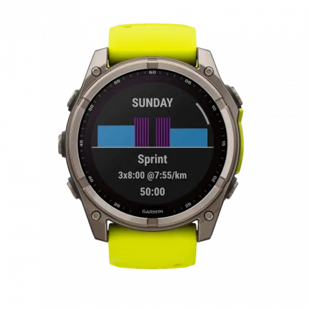 Смарт-годинник Garmin Fenix 8 51мм, Solar Sapphire, Titanium з Amp Yellow/Graphite жовтим силіконовим ремінцем