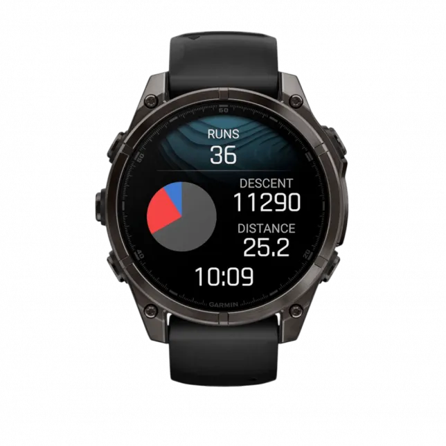 Смарт-годинник Garmin Fenix 8 47мм, AMOLED Sapphire, Carbon Grey DLC Titanium з Black/Pebble Grey чорним силіконовим ремінцем