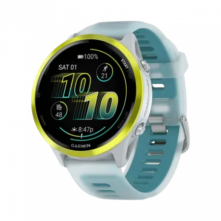 Смарт-годинник Garmin Forerunner 570 47мм Amp Yellow Aluminum з Translucent Whitestone/Turquoise блакитним силіконовим ремінцем
