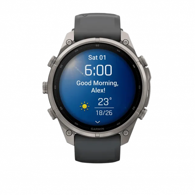 Смарт-годинник Garmin Fenix 9 Pro 47мм, Titanium з Graphite/Black темно-сірим/чорним силіконовим ремінцем