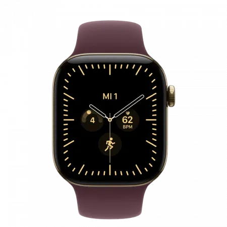 Apple Watch Series 12 GPS + LTE 46mm Radiant Gold Titanium Case with Burgundy Sport Band - S/M (MJGR4)