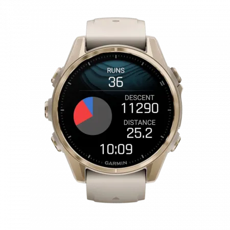 Смарт-годинник Garmin Fenix 8 43мм, AMOLED Sapphire, Soft Gold з Fog Gray/Dark Sandstone сірим силіконовим ремінцем
