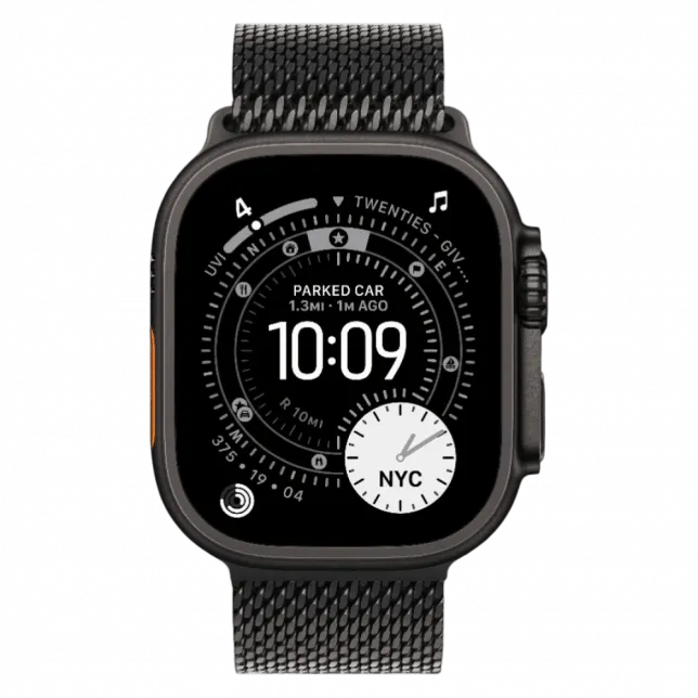 Apple Watch Ultra 3 GPS + LTE, 49mm Black Titanium Case with Black Titanium Milanese Loop - Large