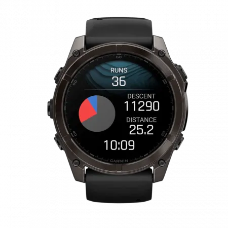 Смарт-годинник Garmin Fenix 8 51мм, AMOLED Sapphire, Carbon Grey DLC Titanium з Black/Pebble Grey чорним силіконовим ремінцем
