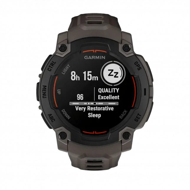 Смарт-годинник Garmin Instinct E 45 мм Black чорний з Charcoal коричневим силіконовим ремінцем