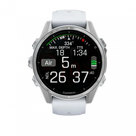 Смарт-годинник Garmin Fenix 8 43мм, AMOLED Silver з Whitestone білим силіконовим ремінцем