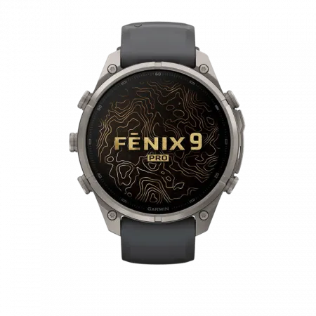 Смарт-годинник Garmin Fenix 9 Pro 47мм, Titanium з Graphite/Black темно-сірим/чорним силіконовим ремінцем
