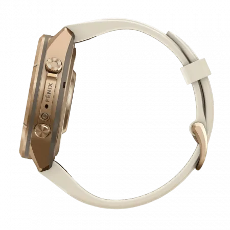 Смарт-годинник Garmin Fenix 9 Pro 43мм, Autumn Gold Titanium з Cream/French Grey бежевим силіконовим ремінцем