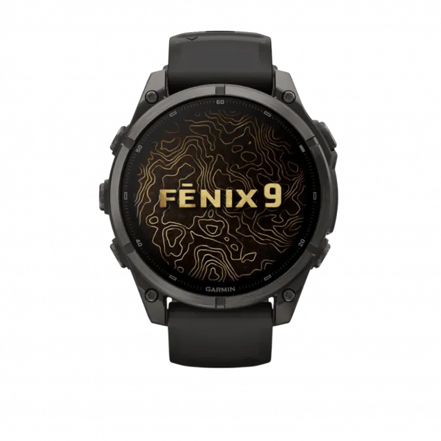 Смарт-годинник Garmin Fenix 9 47мм, Carbon Grey DLC Titanium з Black чорним силіконовим ремінцем