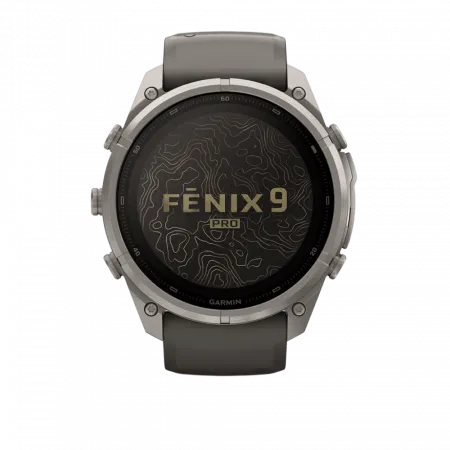 Смарт-годинник Garmin Fenix 9 Pro - inReach, Solar, 51мм Titanium з Pebble Grey темно-сірим силіконовим ремінцем