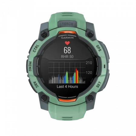 Смарт-годинник Garmin Instinct 3 45 мм, AMOLED Neotropic зелений з Neotropic зеленим силіконовим ремінцем