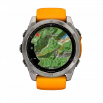 Смарт-годинник Garmin Fenix 8 51мм, AMOLED Sapphire, Titanium з Spark Orange/Graphite помаранчевим силіконовим ремінцем
