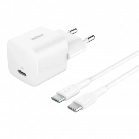 Зарядний пристрій Belkin 25W USB-С PD PPS + кабель USB-С > USB-C 1м PVC White