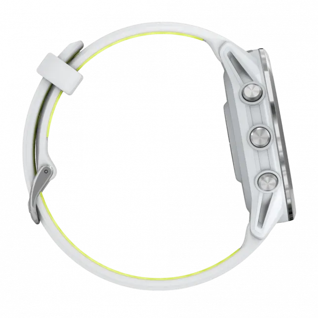 Смарт-годинник Garmin Forerunner 970 Titanium з Whitestone корпусом та Whitestone/Translucent Amp Yellow білим силіконовим ремінцем