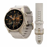 Смарт-годинник Garmin Fenix 8 43мм, AMOLED Sapphire, Soft Gold з Limestone сірим шкіряним ремінцем