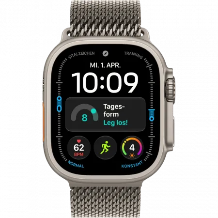 Apple Watch Ultra 4 GPS + LTE 49mm Natural Titanium Case with Natural Titanium Milanese Loop - Medium Medium (MJA94)