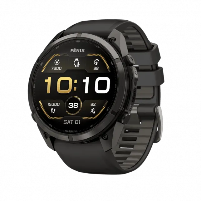Смарт-годинник Garmin Fenix 9 Pro – 51мм Carbon Gray DLC Titanium з Black/Pebble Grey чорним/темно-сірим силіконовим ремінцем