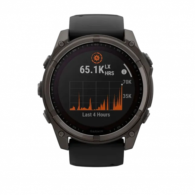 Смарт-годинник Garmin Fenix 8 51мм, Solar Sapphire, Carbon Gray DLC Titanium з Black/Pebble Gray чорним силіконовим ремінцем