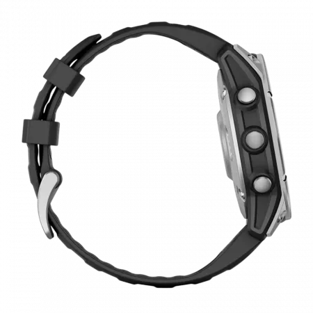 Смарт-годинник Garmin Fenix E 47мм, AMOLED Stainless Steel з чорним силіконовим ремінцем