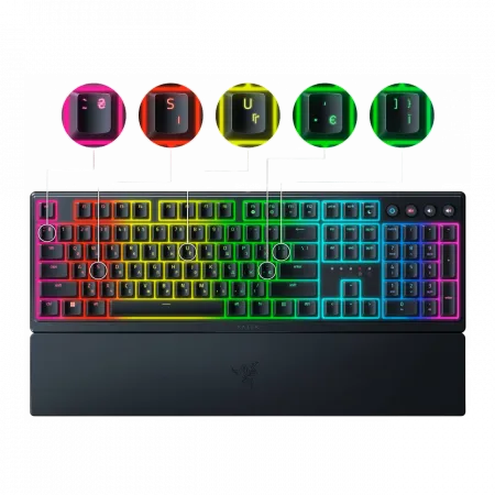 Клавіатура механічна Razer Ornata V3 104key, Mecha-Membrane Switch, USB-A, EN/UK, RGB, чорний