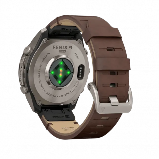 Смарт-годинник Garmin Fenix 9 Pro - inReach, 47мм Titanium з Walnut коричневим шкіряним ремінцем