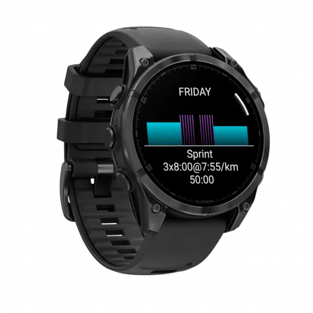 Смарт-годинник Garmin Fenix 8 47мм, AMOLED Slate Gray з Black чорним силіконовим ремінцем