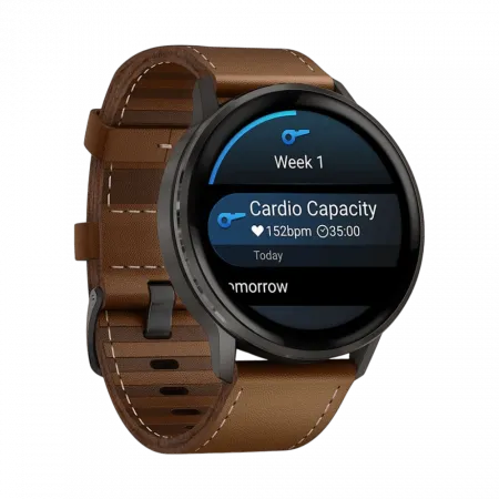 Смарт-годинник Garmin Venu 4 45 мм Slate з Black чорним силіконовим та Brown коричневим шкіряним ремінцями