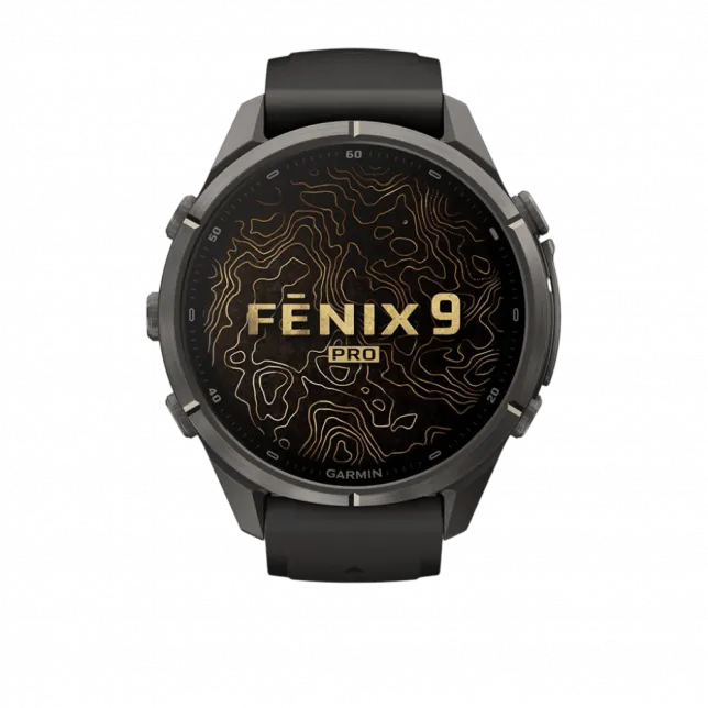 Смарт-годинник Garmin Fenix 9 Pro - inReach, 43мм Carbon Gray DLC Titanium з Black/Pebble Grey чорним/темно-сірим силіконовим ремінцем