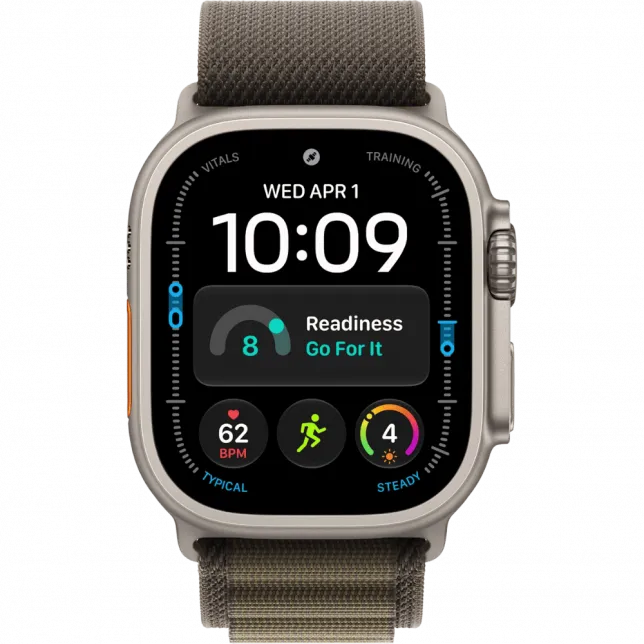 Apple Watch Ultra 4 GPS + LTE 49mm Natural Titanium Case with Dark Olive Alpine Loop - Small (MJCR4+MK794)