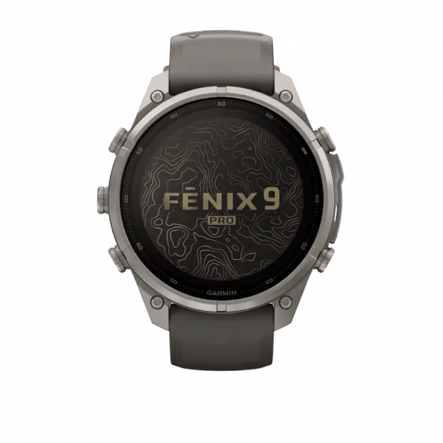 Смарт-годинник Garmin Fenix 9 Pro - inReach, Solar, 47мм Titanium з Pebble Grey темно-сірим силіконовим ремінцем