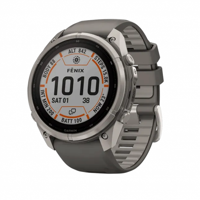 Смарт-годинник Garmin Fenix 9 Pro - inReach, Solar, 51мм Titanium з Pebble Grey темно-сірим силіконовим ремінцем