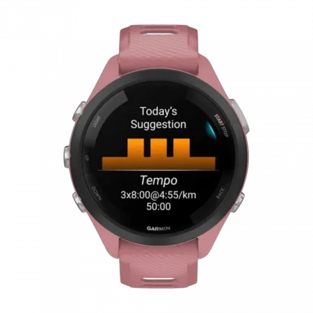 Смарт-годинник Garmin Forerunner 265S з Light Pink корпусом та Light Pink/Powder Grey рожевим силіконовим ремінцем