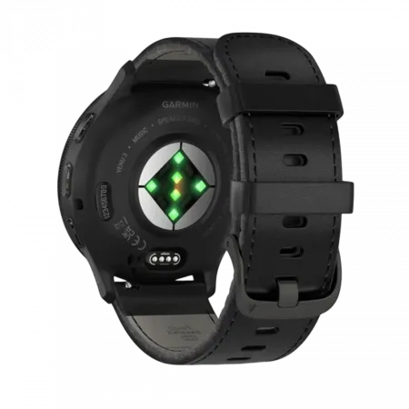Смарт-годинник Garmin Venu 3 Slate stainless steel bezel з чорним корпусом та шкіряним ремінцем