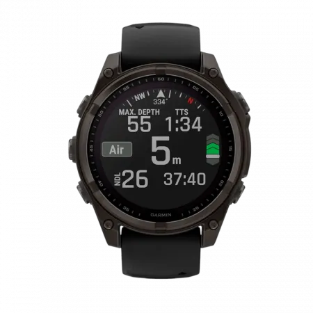 Смарт-годинник Garmin Fenix 8 47мм, Solar Sapphire, Carbon Grey DLC Titanium з Black/Pebble Grey чорним силіконовим ремінцем