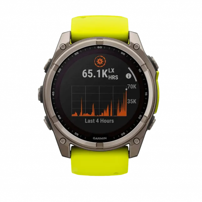 Смарт-годинник Garmin Fenix 8 51мм, Solar Sapphire, Titanium з Amp Yellow/Graphite жовтим силіконовим ремінцем