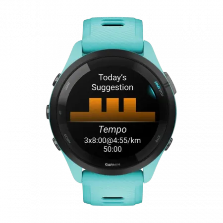 Смарт-годинник Garmin Forerunner 265 з Aqua корпусом та Aqua/Black бірюзовим силіконовим ремінцем