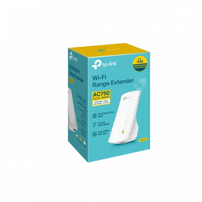 Розширювач покриття WiFi TP-LINK RE220 AC750, 1xFE LAN, MESH