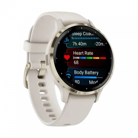 Смарт-годинник Garmin Venu 3S Soft Gold Stainless Steel Bezel з Ivory білим корпусом та силіконовим ремінцем