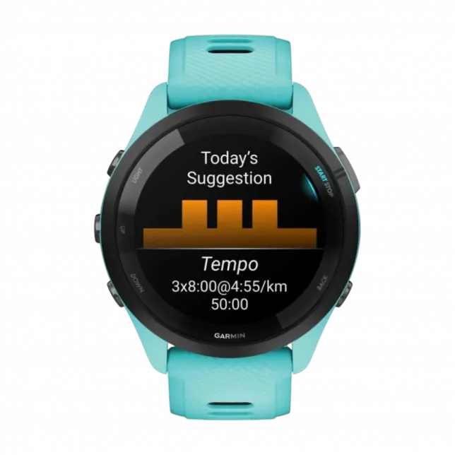Смарт-годинник Garmin Forerunner 265 з Aqua корпусом та Aqua/Black бірюзовим силіконовим ремінцем