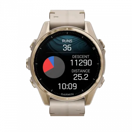 Смарт-годинник Garmin Fenix 8 43мм, AMOLED Sapphire, Soft Gold з Limestone сірим шкіряним ремінцем