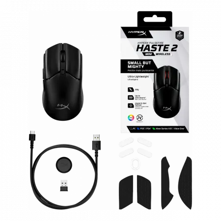 Миша HyperX Pulsefire Haste 2 mini, RGB, USB-A/WL/BT, чорний