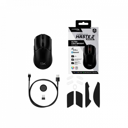 Миша HyperX Pulsefire Haste 2, RGB, USB-A/WL/BT, чорний
